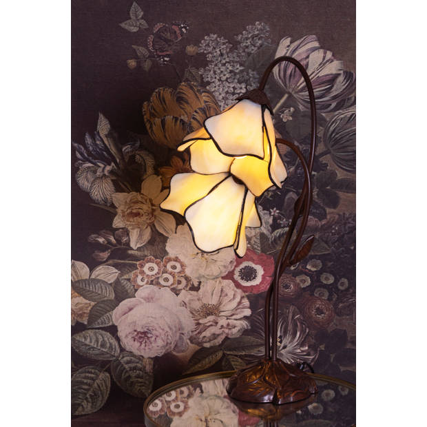 HAES DECO - Tiffany Tafellamp Creme 41x23x57 cm Fitting E27 / Lamp max 2x40W