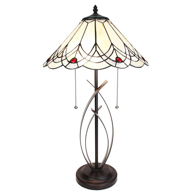 LumiLamp Tiffany Tafellamp Ø 39x69 cm Beige Glas Kunststof Rond Tiffany Bureaulamp Beige Tiffany Bureaulamp