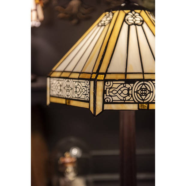 HAES DECO - Tiffany Tafellamp Creme, Bruin Ø 30x50 cm Fitting E27 / Lamp max 1x60W