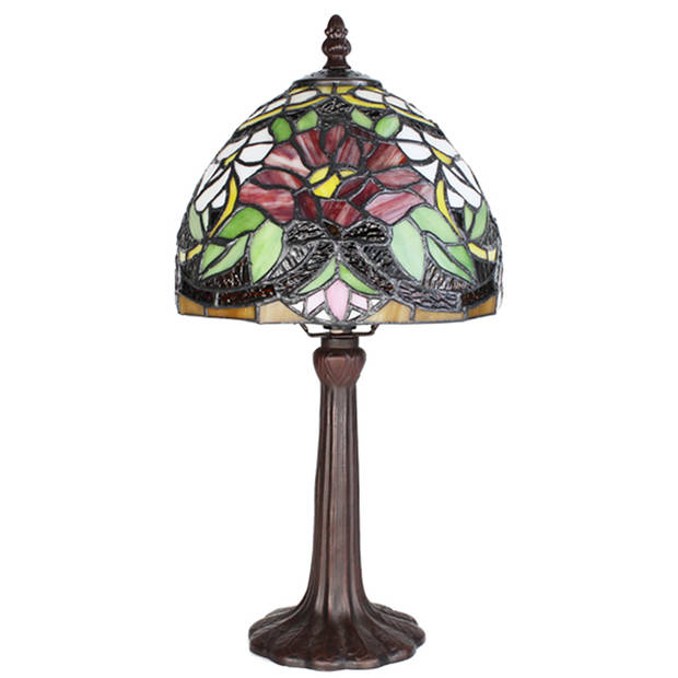 HAES DECO - Tiffany Tafellamp Creme, Bruin, Rood, Groen Ø 20x36 cm Fitting E14 / Lamp max 1x25W