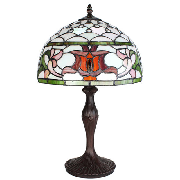 HAES DECO - Tiffany Tafellamp Creme, Groen, Rood Ø 30x49 cm Fitting E27 / Lamp max 1x60W