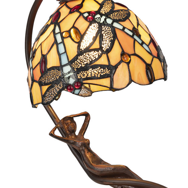 HAES DECO - Tiffany Tafellamp Geel 28x20x40 cm Fitting E14 / Lamp max 1x25W