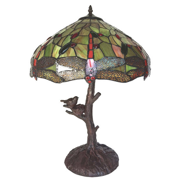 HAES DECO - Tiffany Tafellamp Geel Ø 41x57 cm Fitting E27 / Lamp max 2x60W