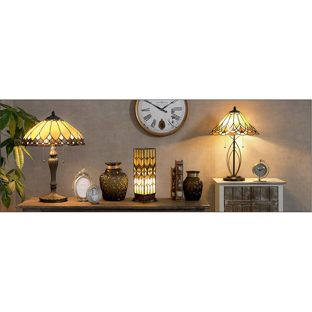 HAES DECO - Tiffany Tafellamp Geel, Bruin Ø 40x60 cm Fitting E27 / Lamp max 2x60W