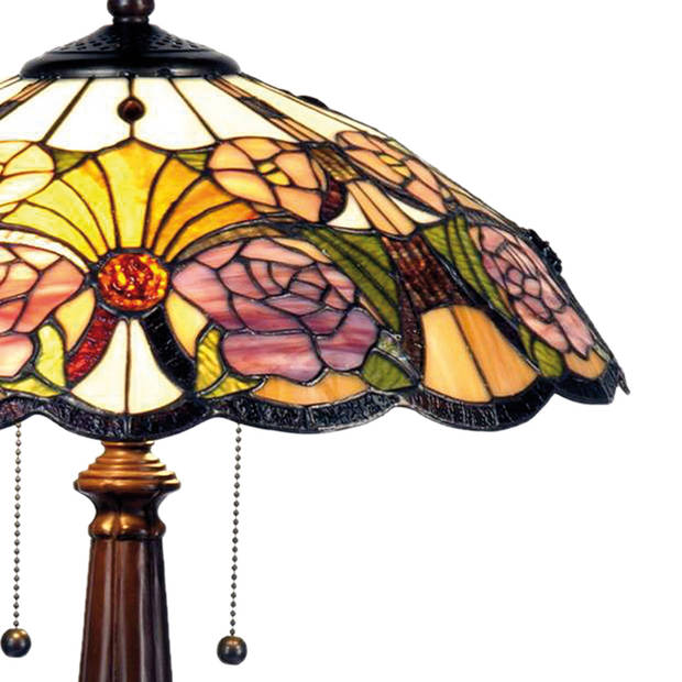 HAES DECO - Tiffany Tafellamp Geel, Groen, Roze Ø 44x57 cm Fitting E27 / Lamp max 2x60W