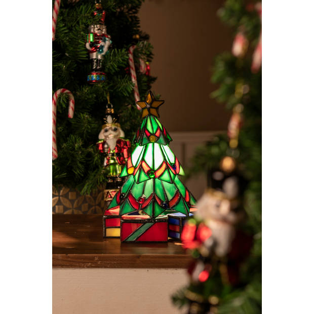 HAES DECO - Tiffany Tafellamp Groen 17x17x23 cm Fitting E14 / Lamp max 1x25W