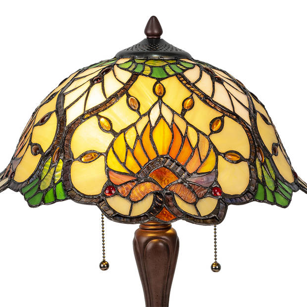 HAES DECO - Tiffany Tafellamp Groen Ø 40x50 cm Fitting E27 / Lamp max 2x60W