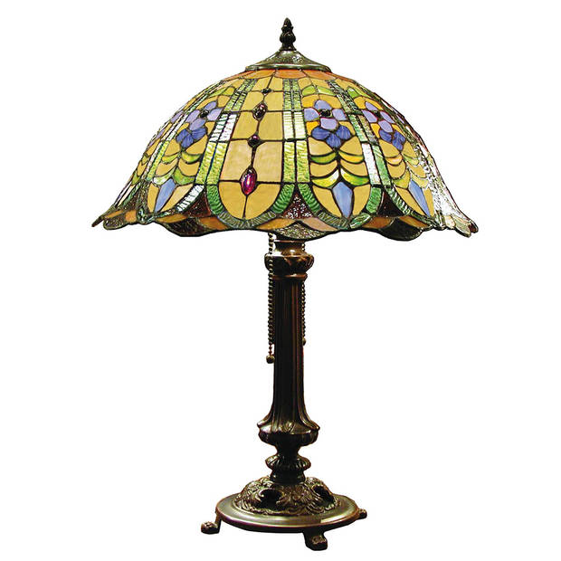 HAES DECO - Tiffany Tafellamp Groen Ø 40x53 cm Fitting E27 / Lamp max 2x60W