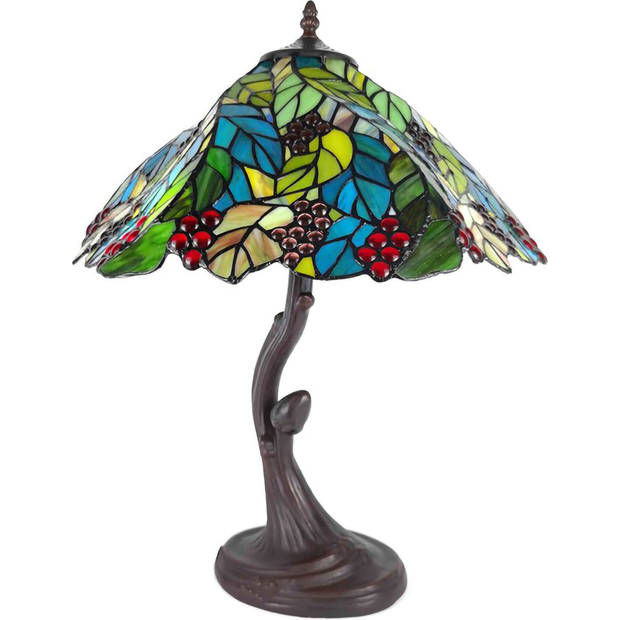 HAES DECO - Tiffany Tafellamp Groen Ø 43x54 cm Fitting E27 / Lamp max 2x60W