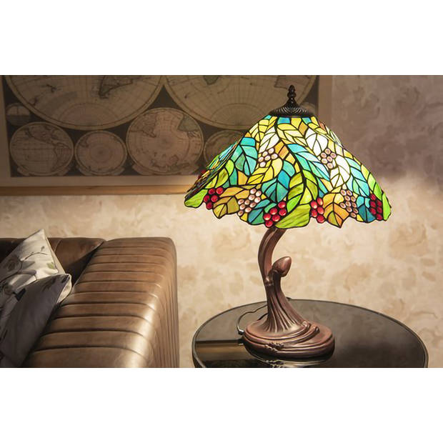 HAES DECO - Tiffany Tafellamp Groen Ø 43x54 cm Fitting E27 / Lamp max 2x60W