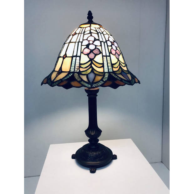 HAES DECO - Tiffany Tafellamp Groen, Blauw Ø 30x48 cm Fitting E27 / Lamp max 1x60W