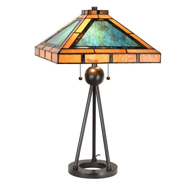 HAES DECO - Tiffany Tafellamp Groen, Bruin, Beige 61x61x73 cm Fitting E27 / Lamp max 2x60W