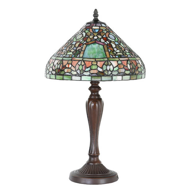 HAES DECO - Tiffany Tafellamp Groen, Bruin, Rood Ø 30x53 cm Fitting E27 / Lamp max 1x60W