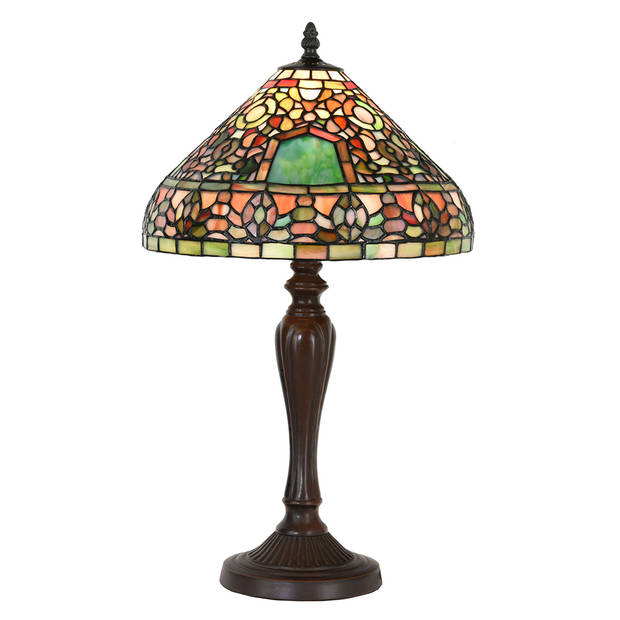 HAES DECO - Tiffany Tafellamp Groen, Bruin, Rood Ø 30x53 cm Fitting E27 / Lamp max 1x60W