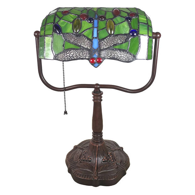 HAES DECO - Tiffany Tafellamp Groen, Rood 25x25x42 cm Fitting E27 / Lamp max 1x60W