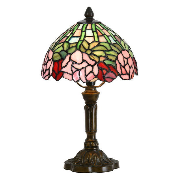 HAES DECO - Tiffany Tafellamp Groen, Roze Ø 21x39 cm Fitting E14 / Lamp max 1x25W