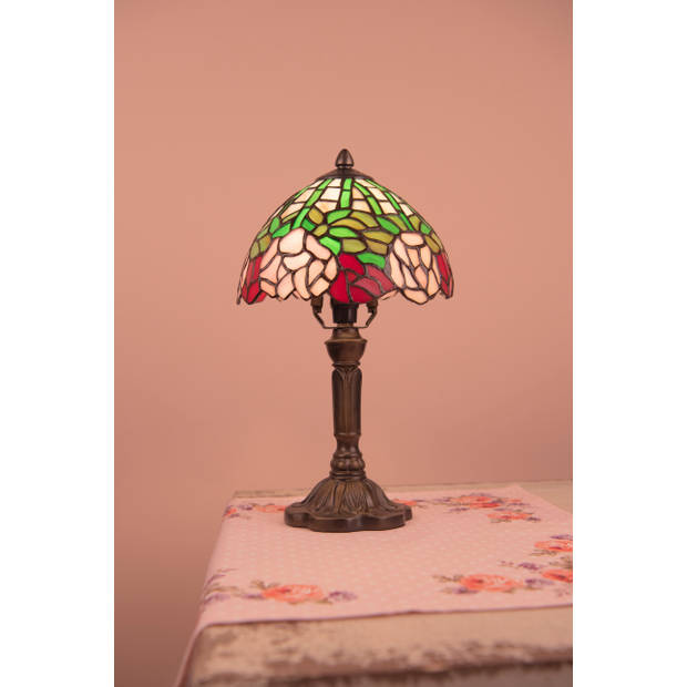 HAES DECO - Tiffany Tafellamp Groen, Roze Ø 21x39 cm Fitting E14 / Lamp max 1x25W
