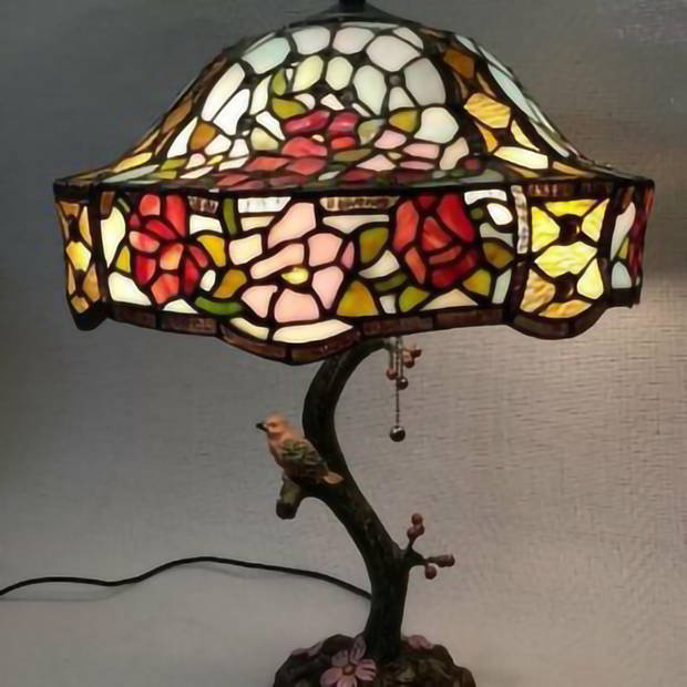 HAES DECO - Tiffany Tafellamp Groen, Roze Ø 45x62 cm Fitting E27 / Lamp max 3x60W