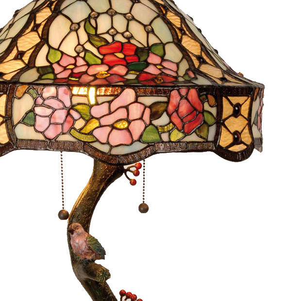 HAES DECO - Tiffany Tafellamp Groen, Roze Ø 45x62 cm Fitting E27 / Lamp max 3x60W