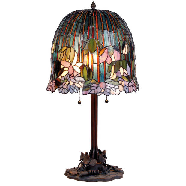 HAES DECO - Tiffany Tafellamp Groen, Roze, Blauw Ø 35x68 cm Fitting E27 / Lamp max 2x60W