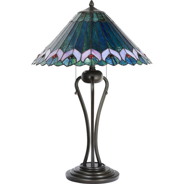 HAES DECO - Tiffany Tafellamp Groen, Roze, Blauw Ø 48x73 cm Fitting E27 / Lamp max 2x40W