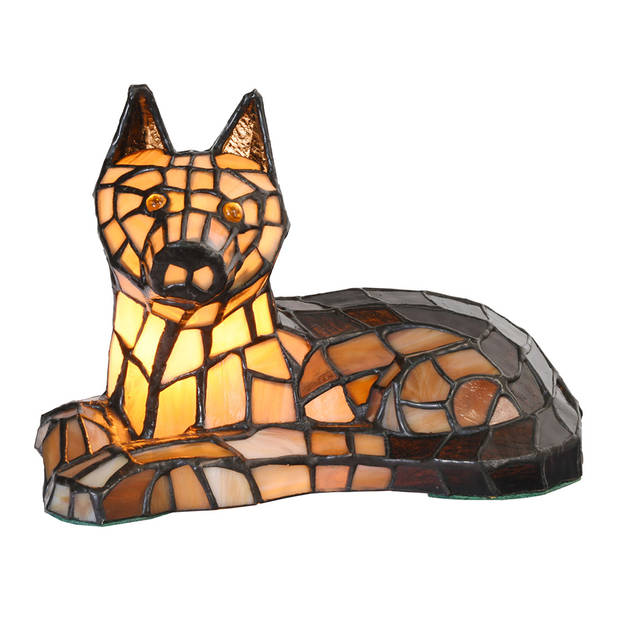 LumiLamp Tiffany Tafellamp Hond 25x13x17 cm Bruin Glas Tiffany Bureaulamp Bruin Tiffany Bureaulamp