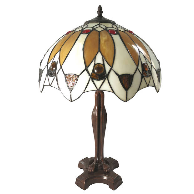 HAES DECO - Tiffany Tafellamp Meerkleurig Ø 41x57 cm Fitting E27 / Lamp max 2x60W