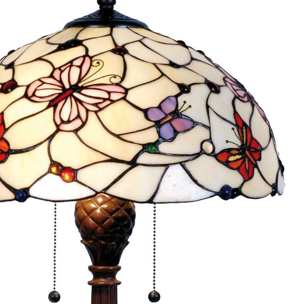 HAES DECO - Tiffany Tafellamp Paars, Rood, Wit Ø 41x60 cm Fitting E27 / Lamp max 2x60W