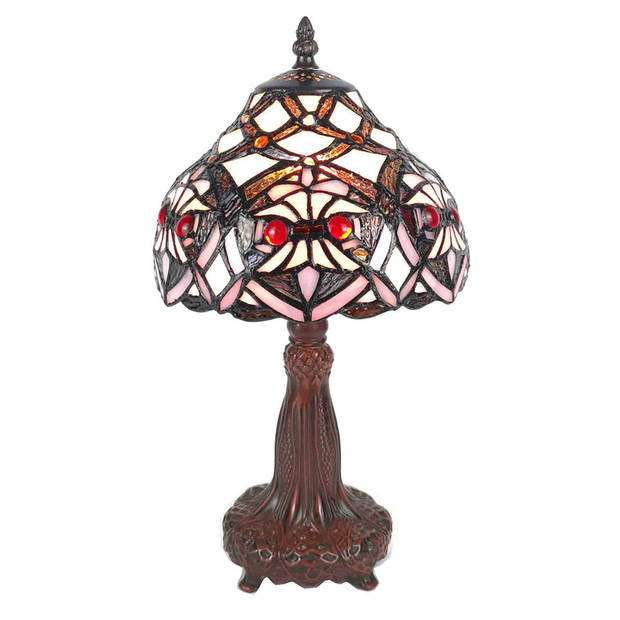 HAES DECO - Tiffany Tafellamp Paars, Wit Ø 20x37 cm Fitting E14 / Lamp max 1x25W