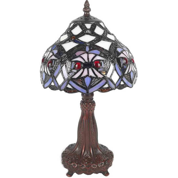 HAES DECO - Tiffany Tafellamp Paars, Wit Ø 20x37 cm Fitting E14 / Lamp max 1x25W