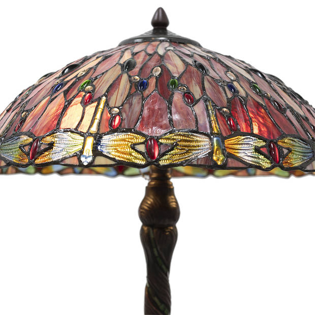 HAES DECO - Tiffany Tafellamp Rood, Beige Ø 45x56 cm Fitting E27 / Lamp max 3x60W