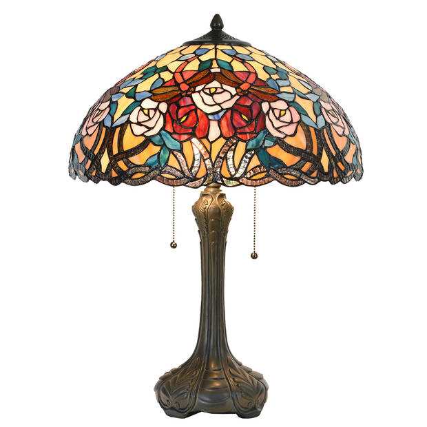 HAES DECO - Tiffany Tafellamp rood, Blauw Ø 46x64 cm Fitting E27 / Lamp max 2x60W