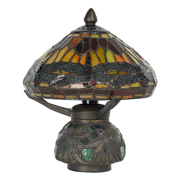 HAES DECO - Tiffany Tafellamp Rood, Bruin Ø 22x21 cm Fitting E14 / Lamp max 1x40W