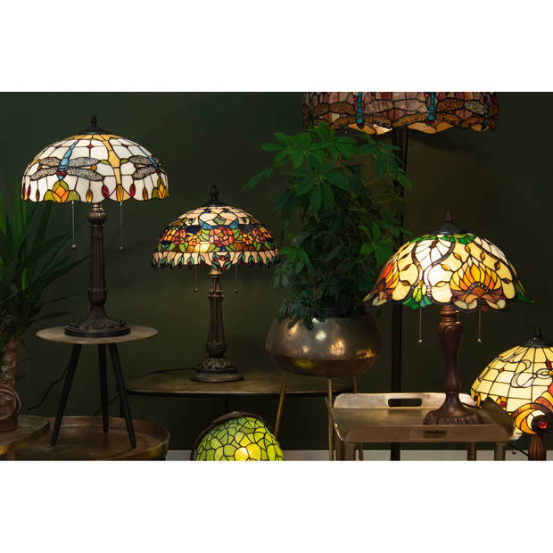 HAES DECO - Tiffany Tafellamp Rood, Groen Ø 41x67 cm Fitting E27 / Lamp max 2x60w