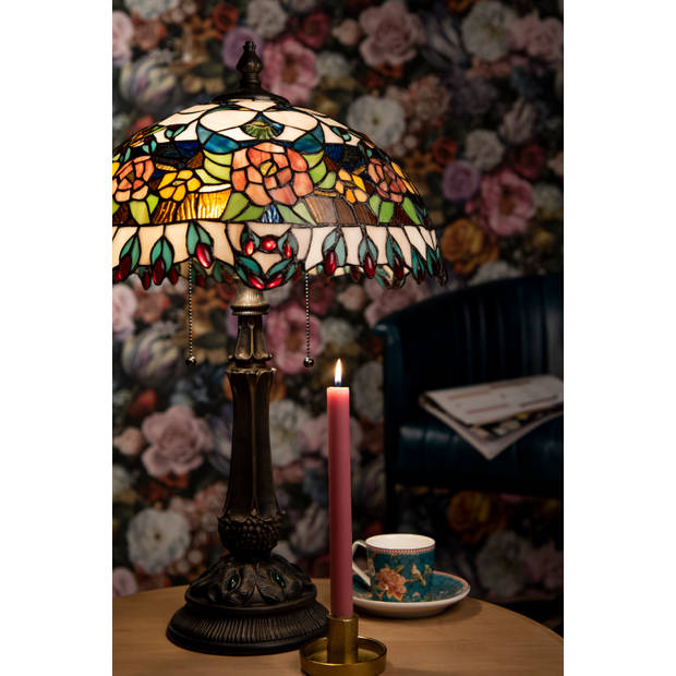 HAES DECO - Tiffany Tafellamp Rood, Groen Ø 41x67 cm Fitting E27 / Lamp max 2x60w