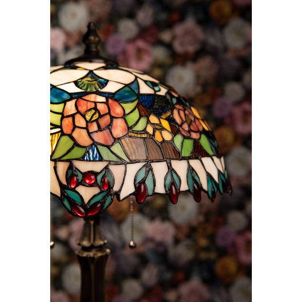 HAES DECO - Tiffany Tafellamp Rood, Groen Ø 41x67 cm Fitting E27 / Lamp max 2x60w