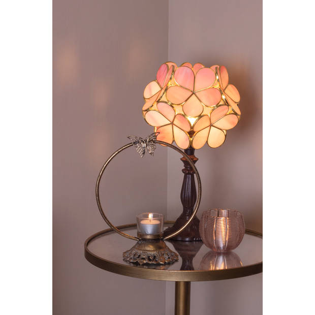 HAES DECO - Tiffany Tafellamp Roze 21x21x38 cm Fitting E14 / Lamp max 1x25W
