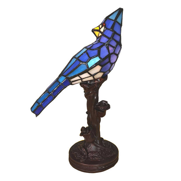 HAES DECO - Tiffany Tafellamp Vogel Blauw 15x12x33 cm Fitting E14 / Lamp max 1x25W