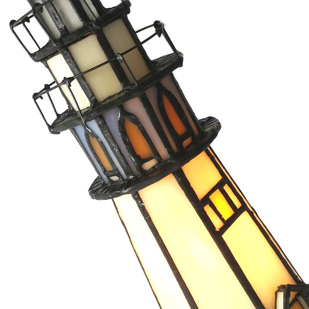 HAES DECO - Tiffany Tafellamp Vuurtoren Meerkleurig Ø 12x28 cm Fitting E14 / Lamp max 1x25W
