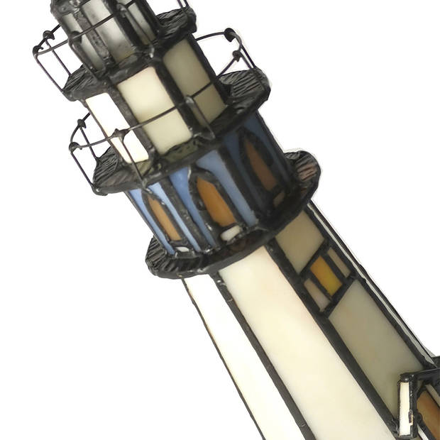 HAES DECO - Tiffany Tafellamp Vuurtoren Meerkleurig Ø 12x28 cm Fitting E14 / Lamp max 1x25W
