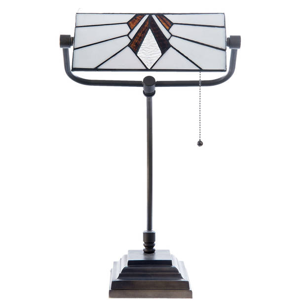 HAES DECO - Tiffany Tafellamp Wit, Bruin 32x27x51 cm Fitting E27 / Lamp max 1x60W