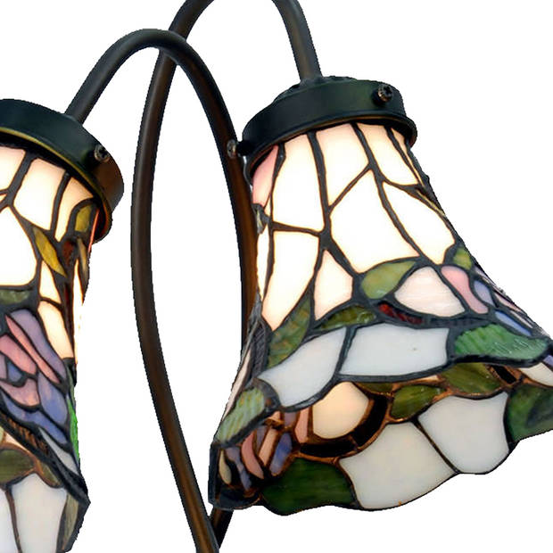 HAES DECO - Tiffany Tafellamp Wit, Bruin 34x28x47 cm Fitting E14 / Lamp max 2x40W