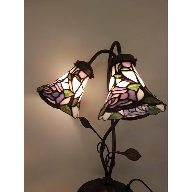 HAES DECO - Tiffany Tafellamp Wit, Bruin 34x28x47 cm Fitting E14 / Lamp max 2x40W