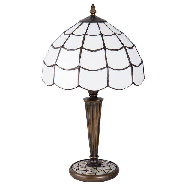 HAES DECO - Tiffany Tafellamp Wit, Bruin Ø 25x43 cm Fitting E27 / Lamp max 1x40W