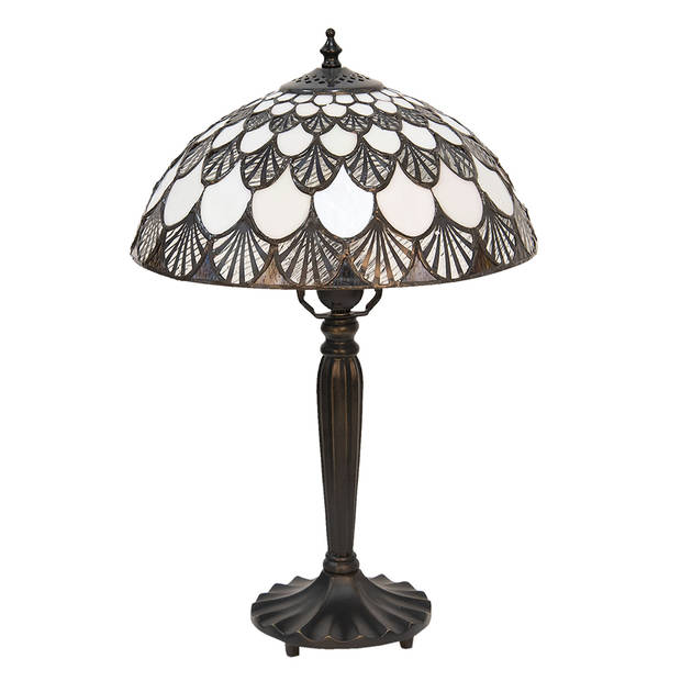 HAES DECO - Tiffany Tafellamp Wit, Bruin Ø 31x46 cm Fitting E27 / Lamp max 1x60W