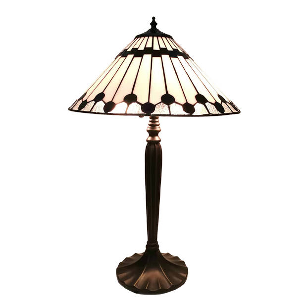 LumiLamp Tiffany Tafellamp Ø 40x63 cm Wit Glas Kunststof Rond Tiffany Bureaulamp Wit Tiffany Bureaulamp