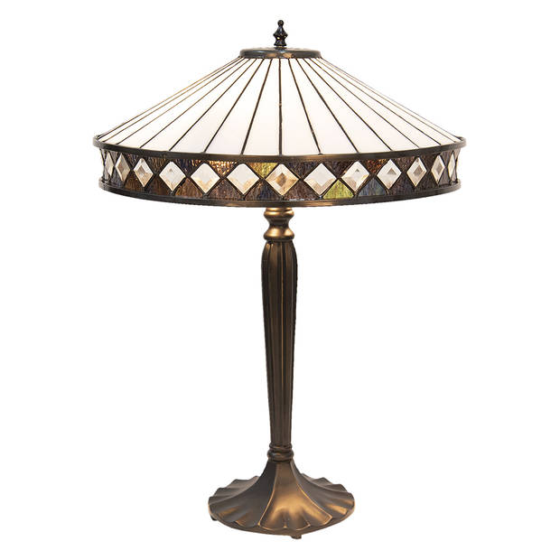 HAES DECO - Tiffany Tafellamp Wit, Bruin Ø 41x59 cm Fitting E27 / Lamp max 2x60W