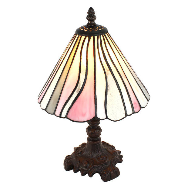 HAES DECO - Tiffany Tafellamp Wit, Grijs, Roze Ø 20x34 cm Fitting E14 / Lamp max 1x25W