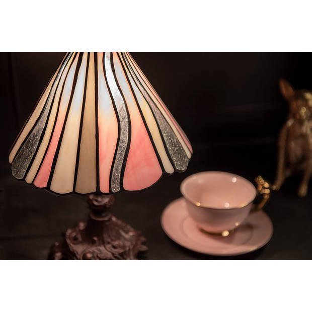 HAES DECO - Tiffany Tafellamp Wit, Grijs, Roze Ø 20x34 cm Fitting E14 / Lamp max 1x25W