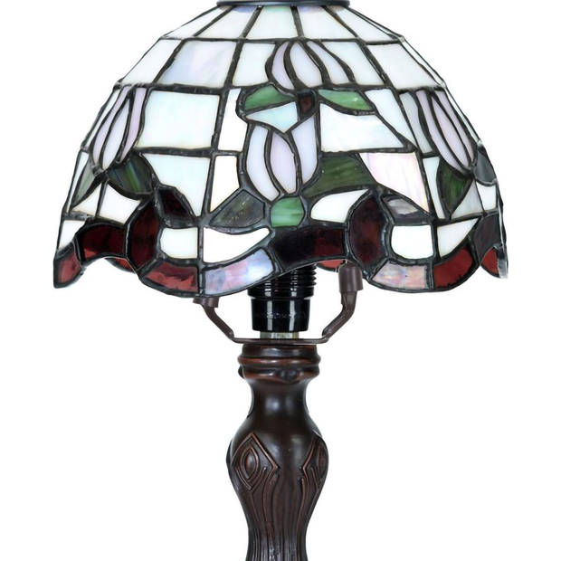 HAES DECO - Tiffany Tafellamp Wit, Groen, Rood Ø 18x32 cm Fitting E14 / Lamp max 1x25W